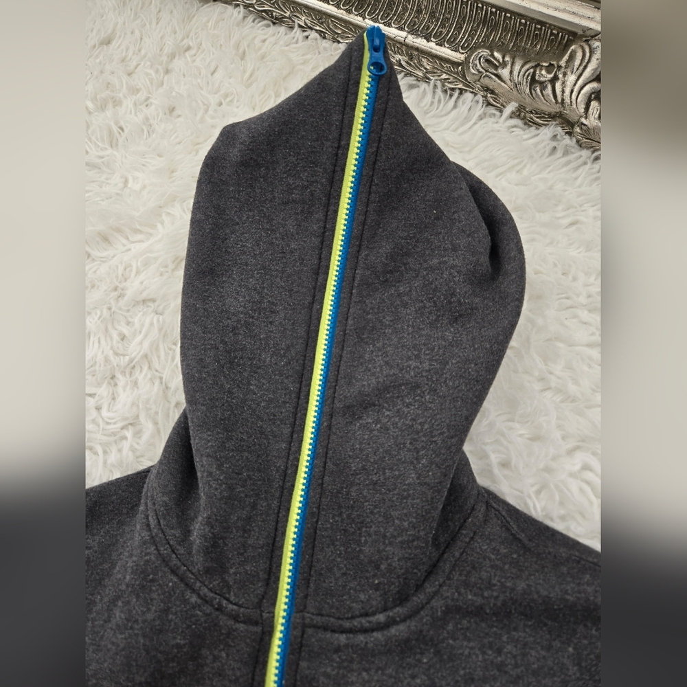 Men's Charcoal Zip-Up Hoodie with Neon Trim - Picture 4 of 8
